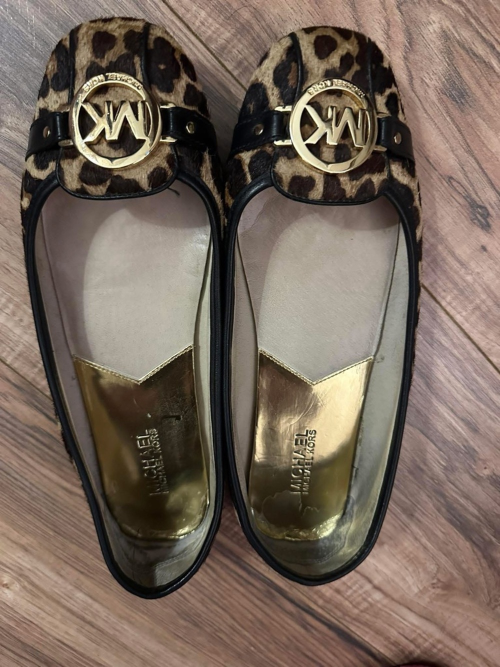 MICHAEL Michael Kors Leopard Print Ballet Flats with Gold Logo